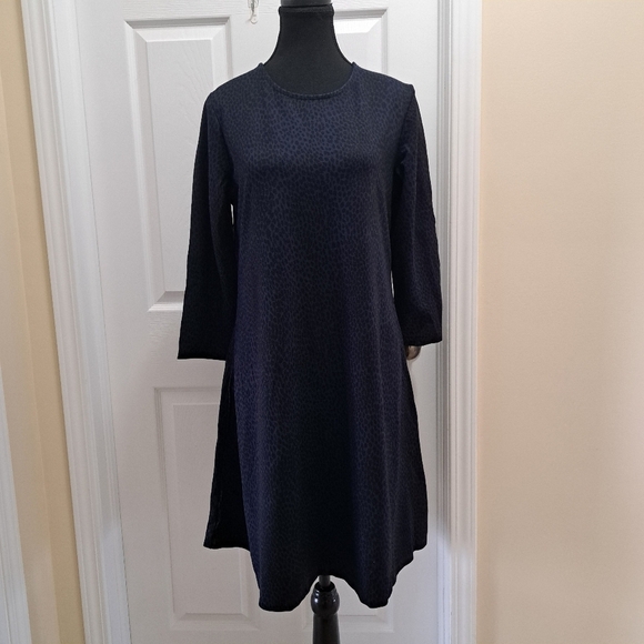 New! Rachel Roy Knit Dress Black Blue Animal Print Womens Medium 3/4 Sleeve - Picture 2 of 10